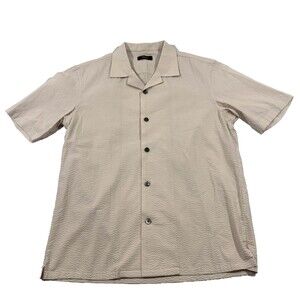 Theory Daze Mod Seersucker Shirt Mens Sand Button Camp Collar Textured Preppy S